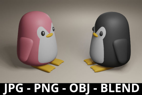 3D Render Couple of Penguins