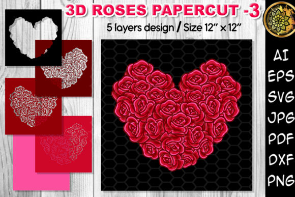 3D Valentine Heart Rose Flowers SVG –3