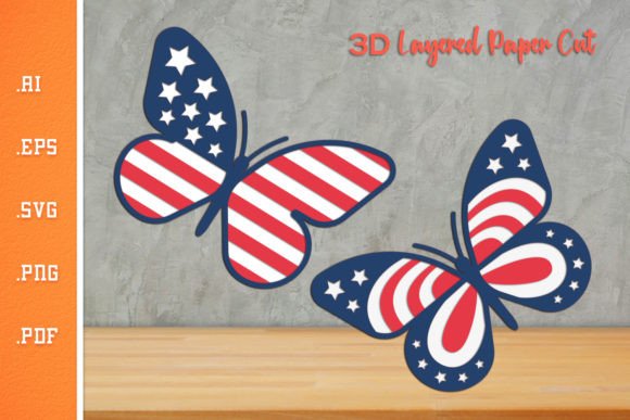 Butterfly USA Flag Pattern - 3D Layered