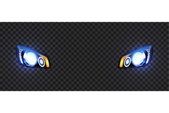 Car Headlight Glowing Blue Xenon Lamps
